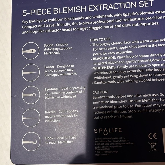 Spalife- 5 piece Blemish Extraction Kit/Set with Case- new in pkg - Picture 3 of 5